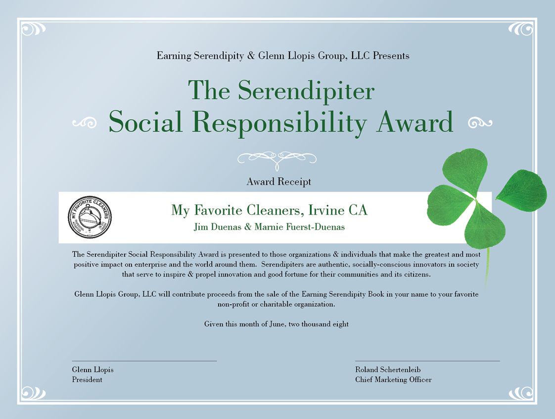 Earning Serendipity Social Responsibility Award